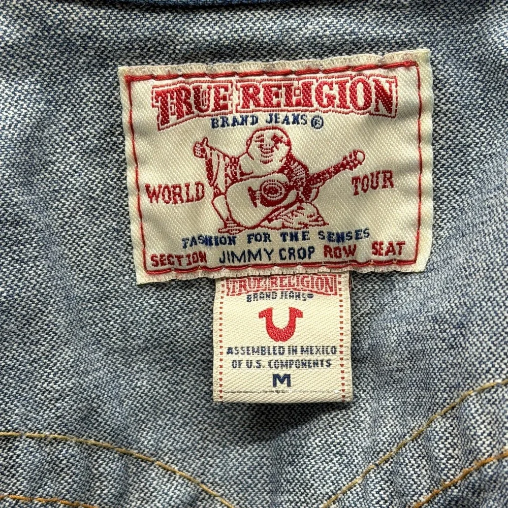 True Religion Jacket Youth M Blue Denim Collared‎ Button Pockets Short Slim